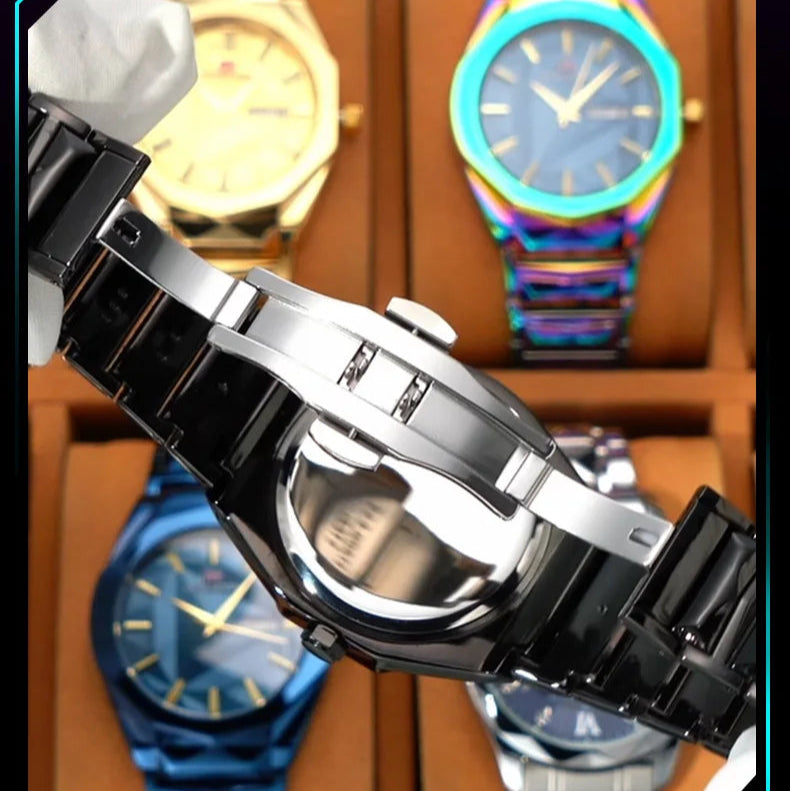 Novo relógio masculino tendência de negócios calendário duplo à prova dwaterproof água aço inoxidável mudança cor dial masculino moda relógio quartzo relógios