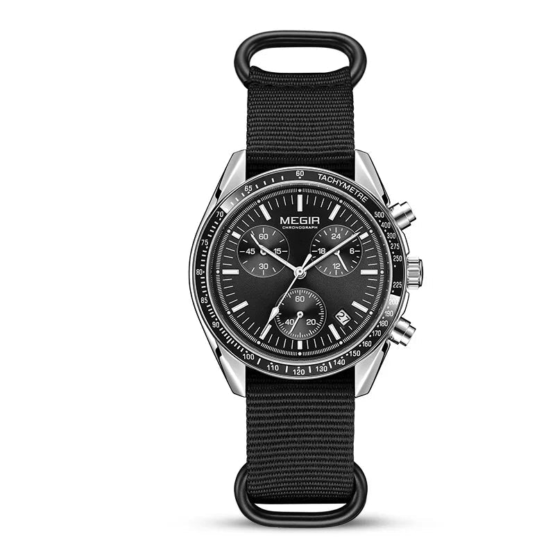 Megir 2247 relógio de quartzo de luxo masculino lona tecelagem cinta cronógrafo calendário vida à prova dwaterproof água lazer moda relógio masculino presente