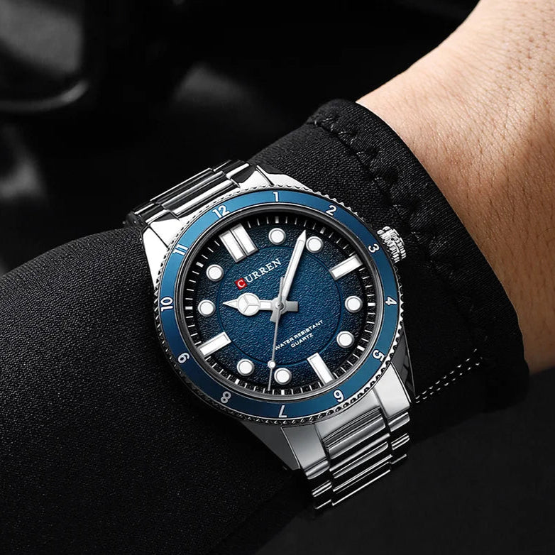 CURREN 8450 Relógios de quartzo masculinos à prova d'água pulseira de aço inoxidável moda esportiva luminosa homem de negócios simples relógio de pulso casual