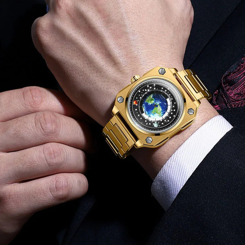 UTHAI Terra Relógio de Negócios Masculino Estudante Relógio Planeta Personalizado Criativo Wormhole Novo Concept Masculino Moda Relógios de Quartzo