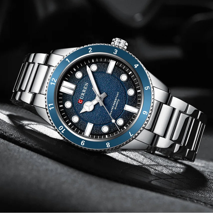 Curren 8450 relógio de quartzo masculino negócios azul verde relógio analógico display pulseira de aço inoxidável relógios de pulso para masculino