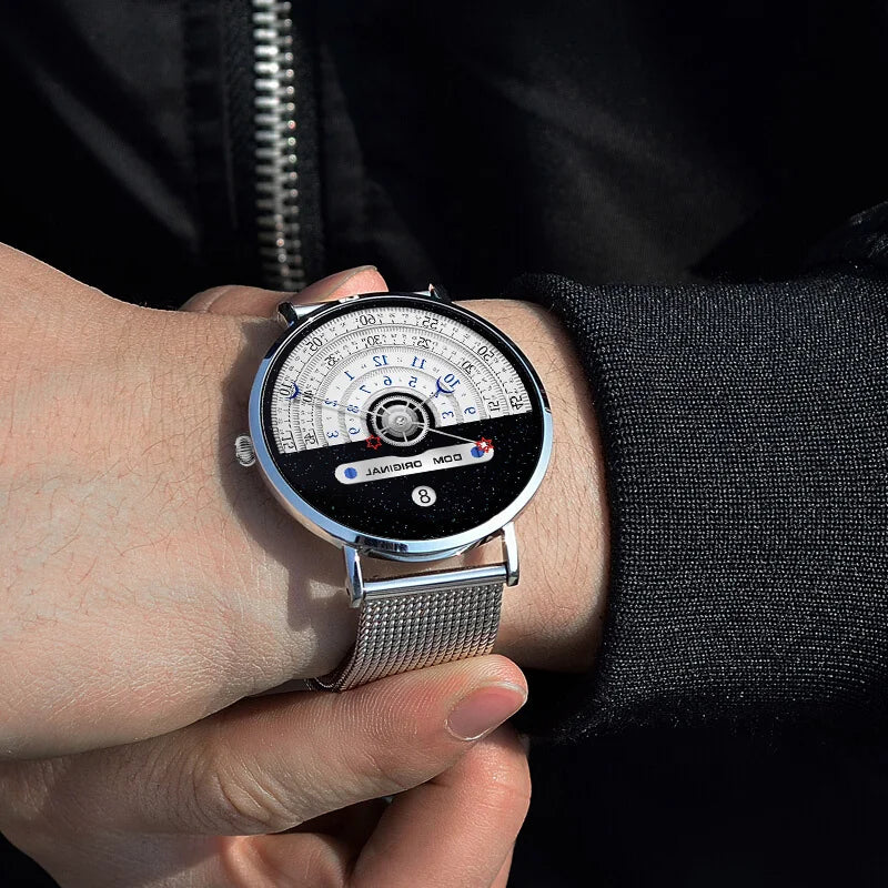 Dom 1288 relógio de quartzo masculino moda criativa à prova dwaterproof água especial lua estrela ponteiro malha relógios de pulso para relógios masculinos data presente