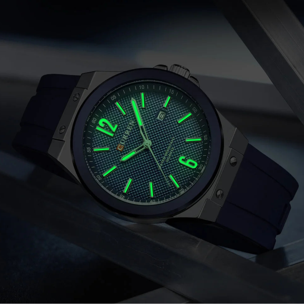 Curren 8467 relógio esportivo masculino de quartzo, pulseira de silicone, calendário à prova d'água, relógios de moda para homens, relógio de pulso casual luminoso masculino