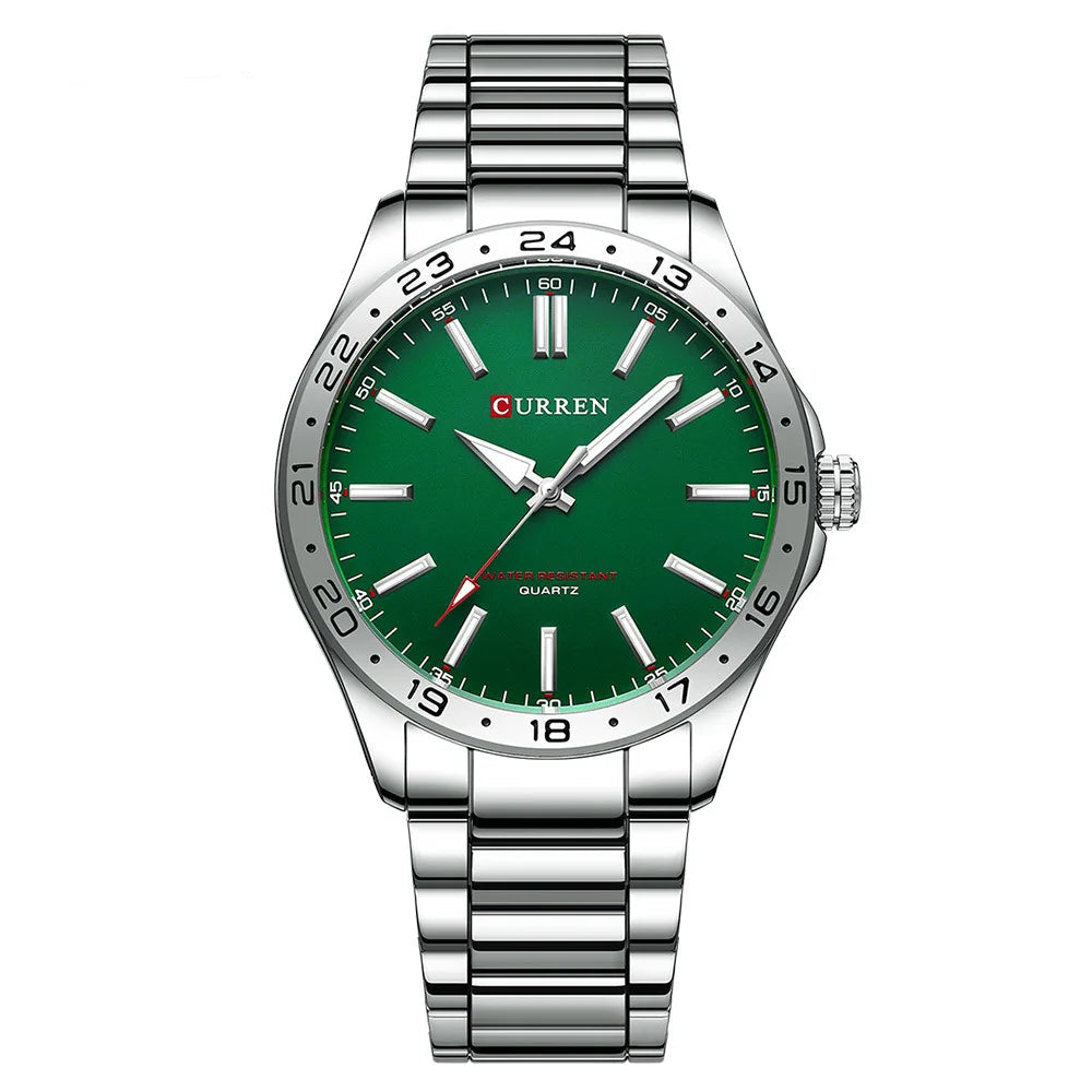 Curren 8452 relógio de quartzo masculino simples moda lazer relógio de negócios preto prateado pulseira de aço inoxidável relógio de pulso para masculino
