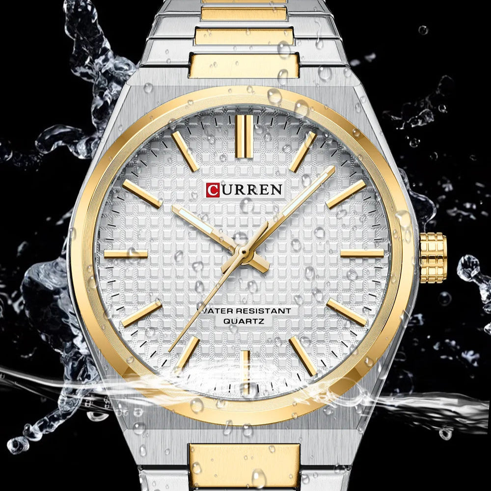CURREN 8439 Casal Relógio de Quartzo Prateado Ouro Lazer Simples Negócios Pulseira de Aço Inoxidável Relógio de Pulso para Homens