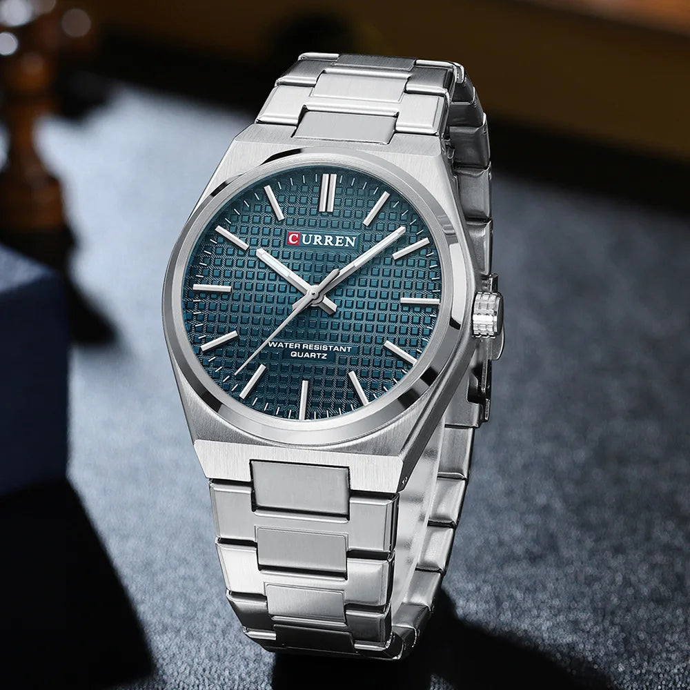 Curren 8439 clássico masculino relógio de quartzo elegante design simples à prova dwaterproof água pulseira aço inoxidável casal lazer negócios relógio pulso