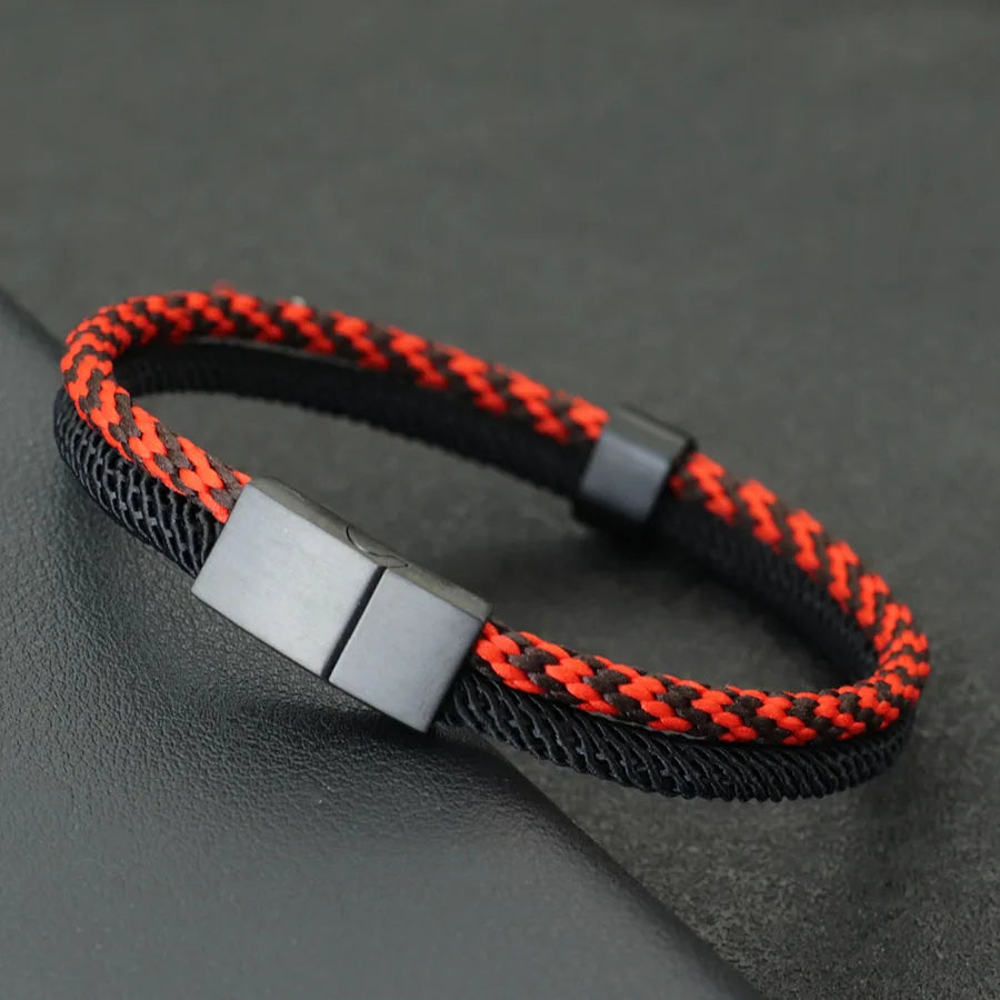 New Stylish Paracord Bracelet Men Stainless Steel Magnet Buckle Bicolor Thread Bangle Outdoor Riding Nautical Wrap Braslet Homme
