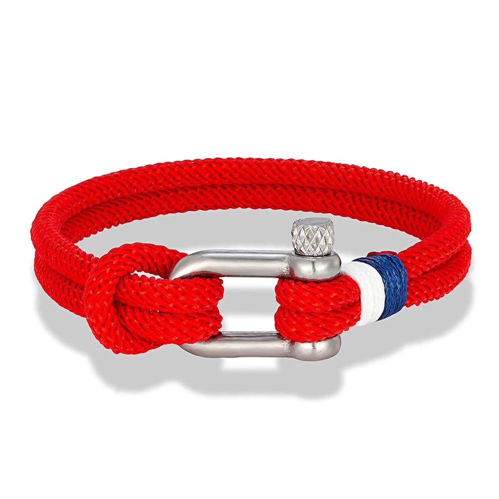 MKENDN Nautical Bracelets for Men Double Strand Surfer Rope Bracelet Stainless Steel Anchor Shackle Handmade Ideal Gift for Son