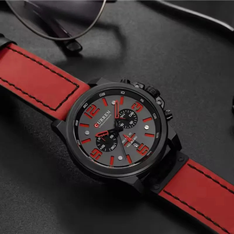 Curren 8314 relógio de quartzo masculino da moda, calendário esportivo exclusivo, pulseira de couro luminosa à prova d'água, relógio casual masculino, presente de aniversário
