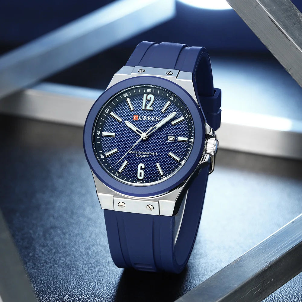 Curren 8467 relógio esportivo masculino de quartzo, pulseira de silicone, calendário à prova d'água, relógios de moda para homens, relógio de pulso casual luminoso masculino