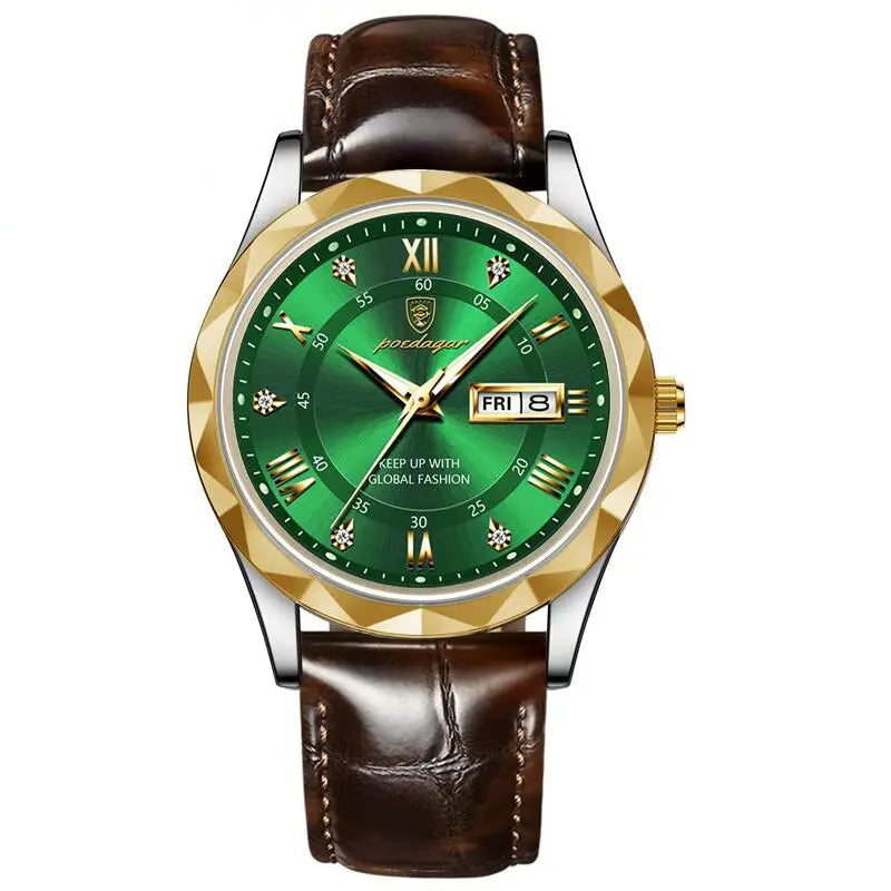 Poedagar luxo homem de negócios relógio de pulso à prova dwaterproof água luminosa data semana relógio masculino para homem relógio de quartzo couro relógios masculinos reloj