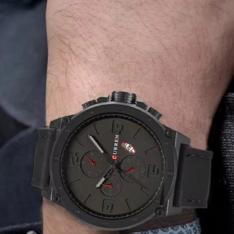 Curren 8230 clássico masculino casual moda relógio de quartzo preto grande mostrador à prova dwaterproof água cinta calendário relógio esportivo reloj hombre