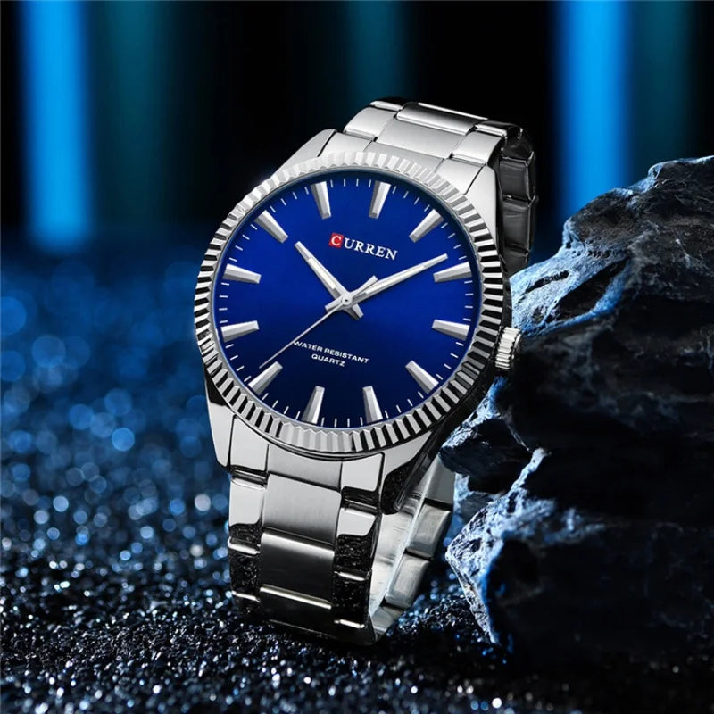 CURREN-Relógio Quartz Masculino, Elegante, Negócios, Luminosa, Aço Inoxidável, Strap, Masculino, Impermeável, Casual, Relógio de pulso, Clássico, 8425
