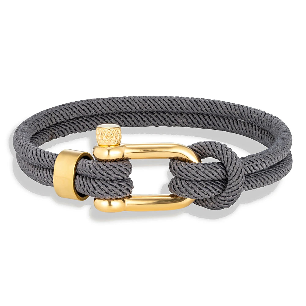 MKENDN Gold Color Stainless Steel Shackle Bracelet Simple Double Strand Nautical Rope Bracelets for Men Women Handmade Jewelry