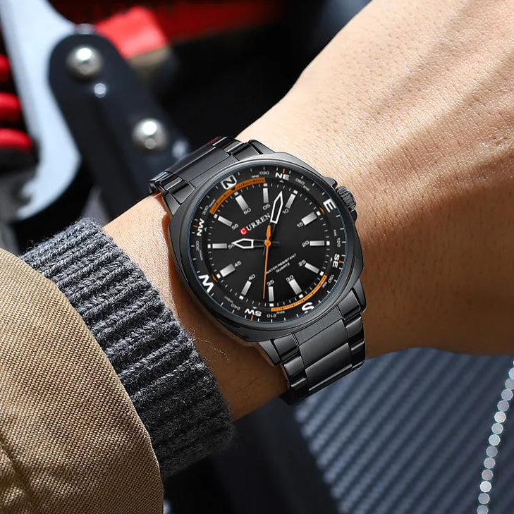 Curren 8455 relógio de pulso de quartzo masculino simples negócios moda tira de aço inoxidável relógio à prova dwaterproof água presente masculino relógio casual