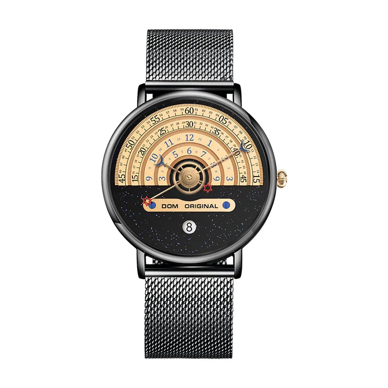 Dom 1288 relógio de quartzo masculino moda criativa à prova dwaterproof água especial lua estrela ponteiro malha relógios de pulso para relógios masculinos data presente