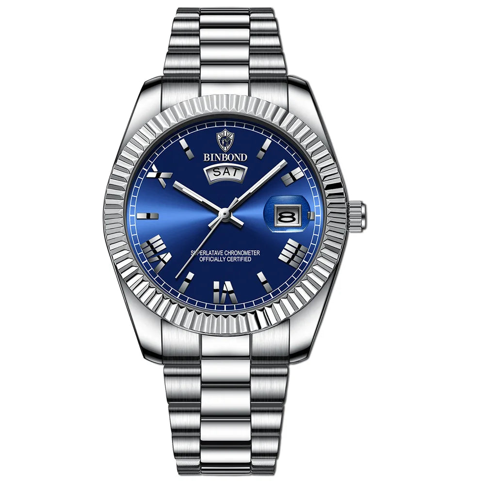 2025 novo relógio de luxo para homem à prova dwaterproof água luminosa data semana aço inoxidável relógio masculino casual quartzo relógios masculino + caixa