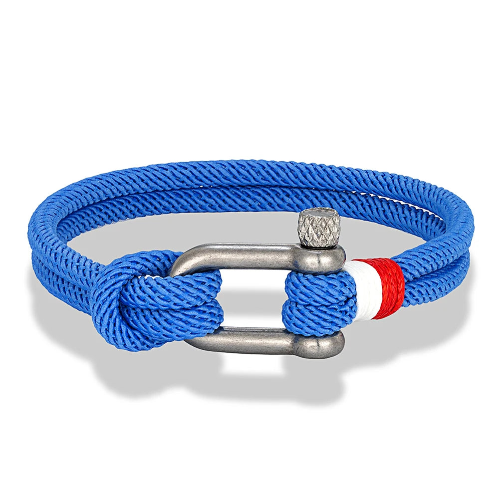 MKENDN Nautical Bracelets for Men Double Strand Surfer Rope Bracelet Stainless Steel Anchor Shackle Handmade Ideal Gift for Son