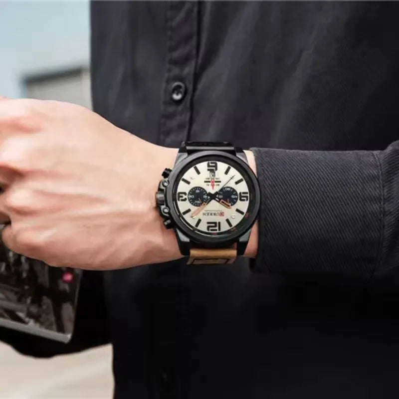 Curren 8314 relógio de quartzo masculino da moda, calendário esportivo exclusivo, pulseira de couro luminosa à prova d'água, relógio casual masculino, presente de aniversário