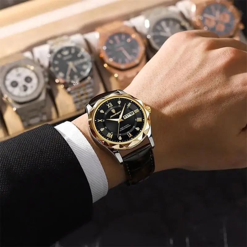 Poedagar luxo homem de negócios relógio de pulso à prova dwaterproof água luminosa data semana relógio masculino para homem relógio de quartzo couro relógios masculinos reloj