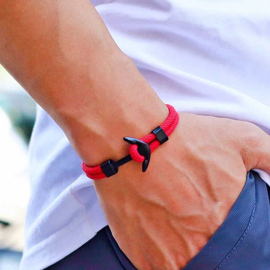 New Men Anchor Bracelet 2025 Handcrafted Nautical Wrap Rope Braslet Beach Surfing Casual Jewelry Lucky Red Thread Braclet Joias