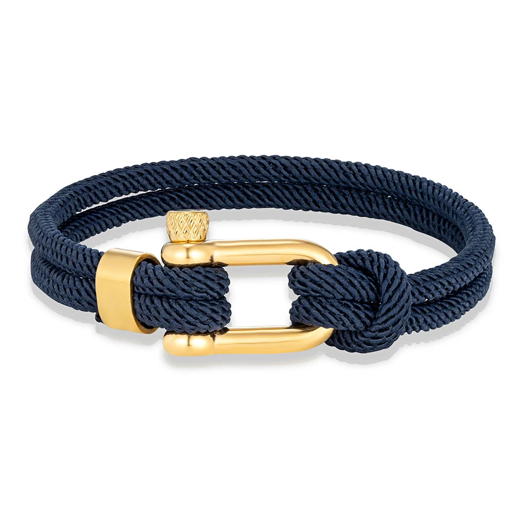 MKENDN Gold Color Stainless Steel Shackle Bracelet Simple Double Strand Nautical Rope Bracelets for Men Women Handmade Jewelry