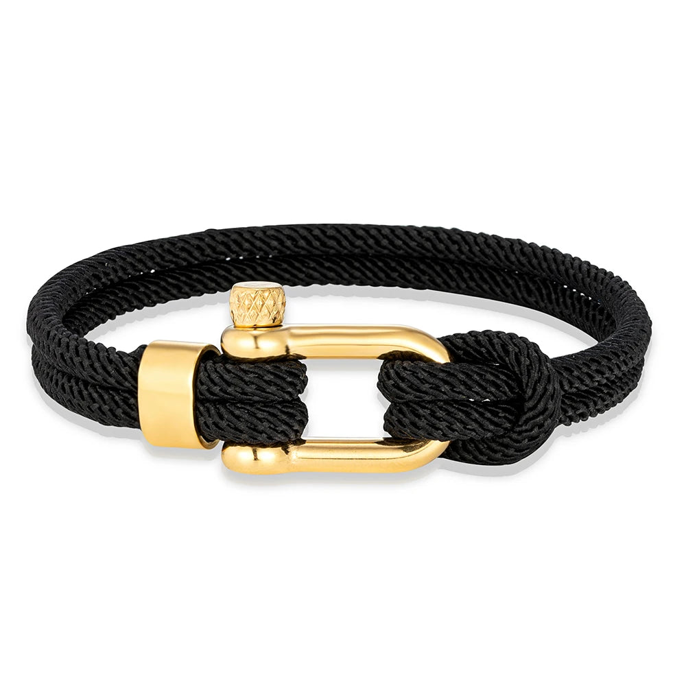 MKENDN Gold Color Stainless Steel Shackle Bracelet Simple Double Strand Nautical Rope Bracelets for Men Women Handmade Jewelry
