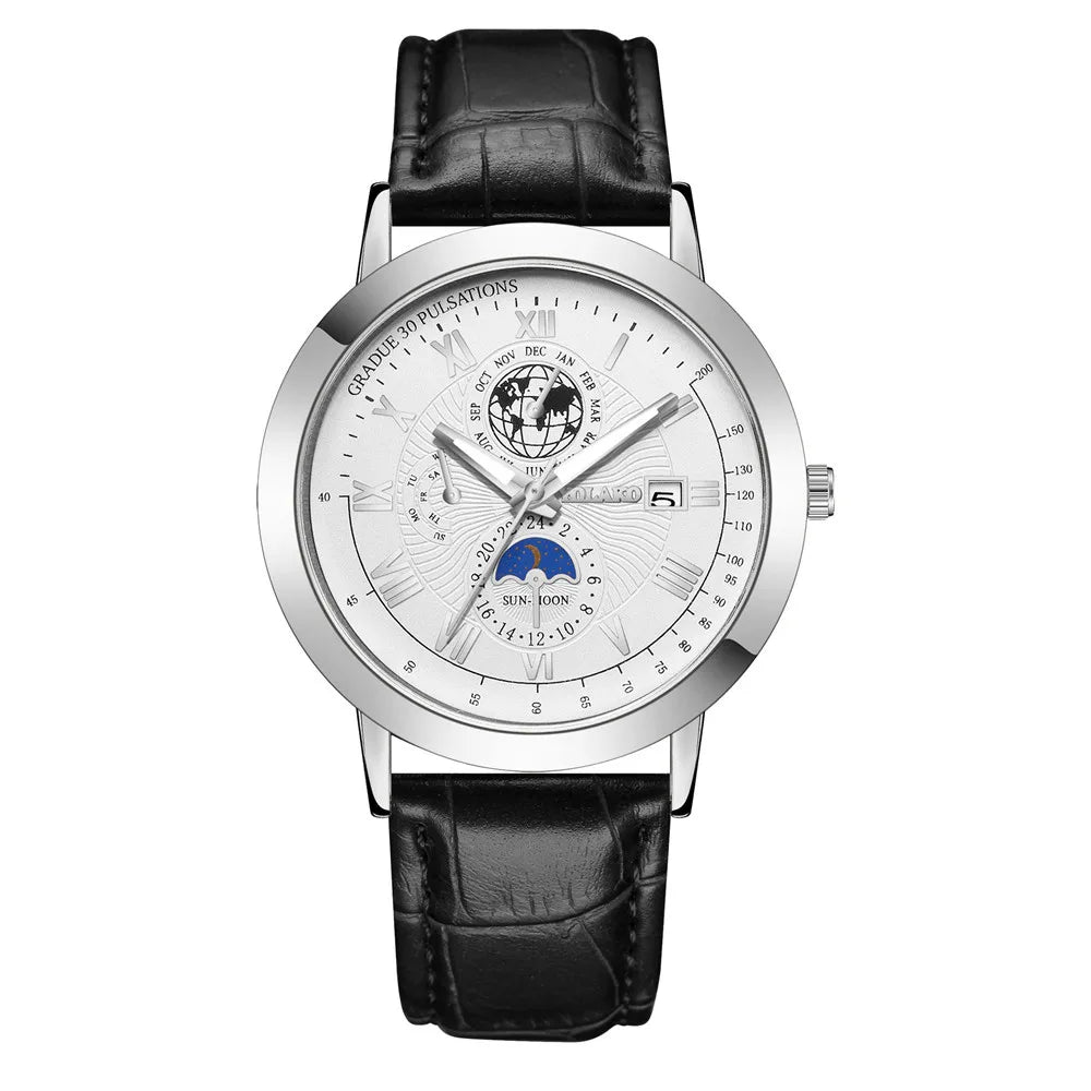 UTHAI H150 Relógio de quartzo masculino Roman Earth Design Calendário Relógio Banda de couro preto para meninos Estudante Luz Relógios de moda de luxo