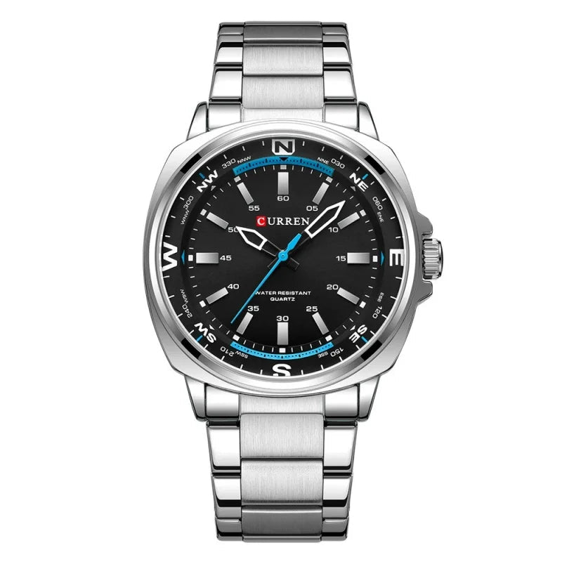 Curren 8455 relógio de pulso de quartzo masculino simples negócios moda tira de aço inoxidável relógio à prova dwaterproof água presente masculino relógio casual