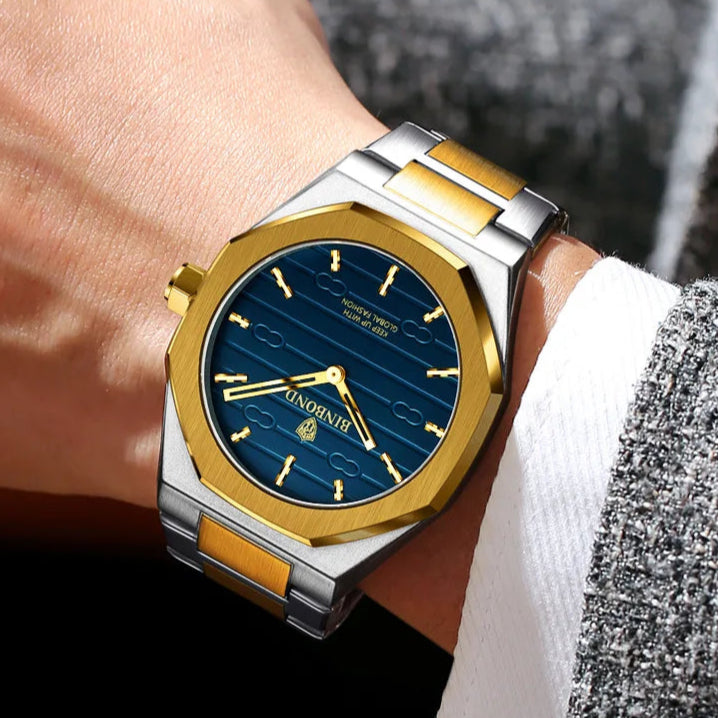 Homens de negócios relógio retro tira de aço ouro ultra-fino versátil luz luxo high-end à prova dwaterproof água moda masculina relógios de quartzo