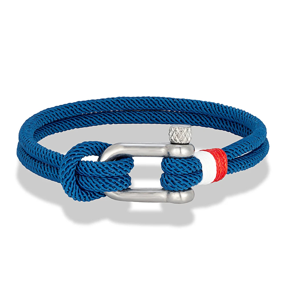MKENDN Nautical Bracelets for Men Double Strand Surfer Rope Bracelet Stainless Steel Anchor Shackle Handmade Ideal Gift for Son