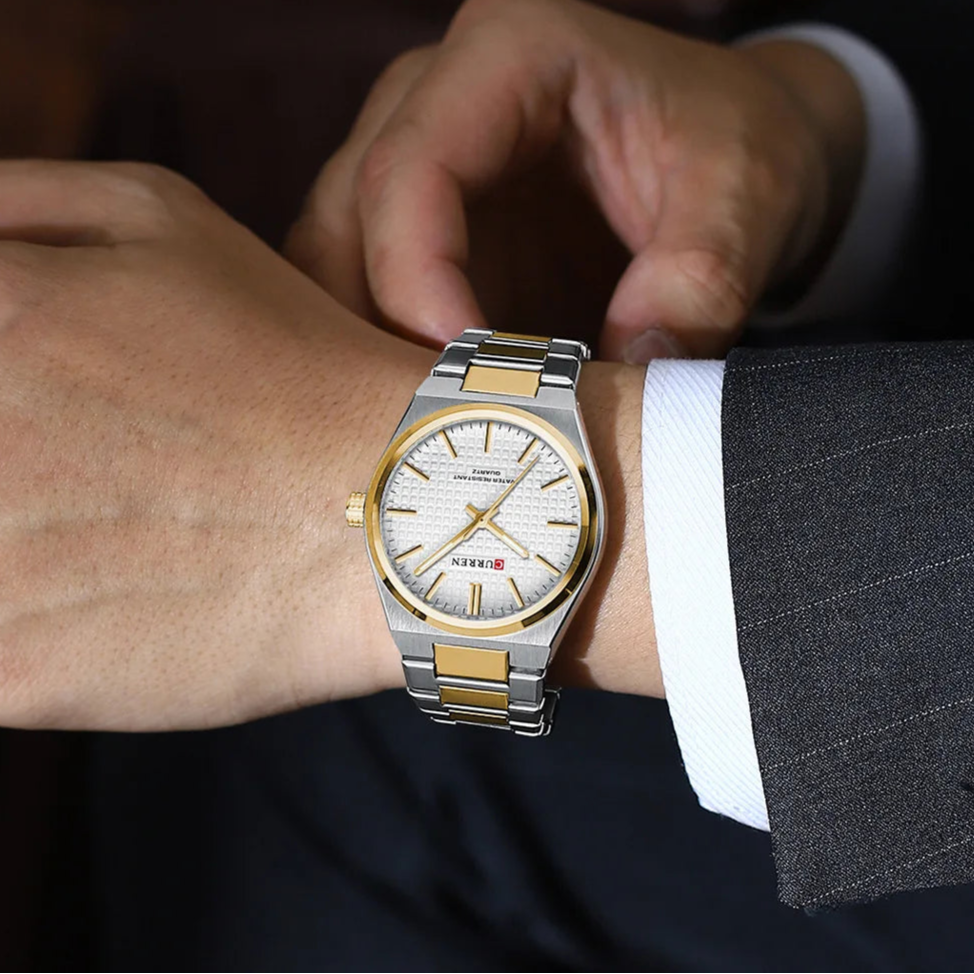 Curren 8439 clássico masculino relógio de quartzo elegante design simples à prova dwaterproof água pulseira aço inoxidável casal lazer negócios relógio pulso