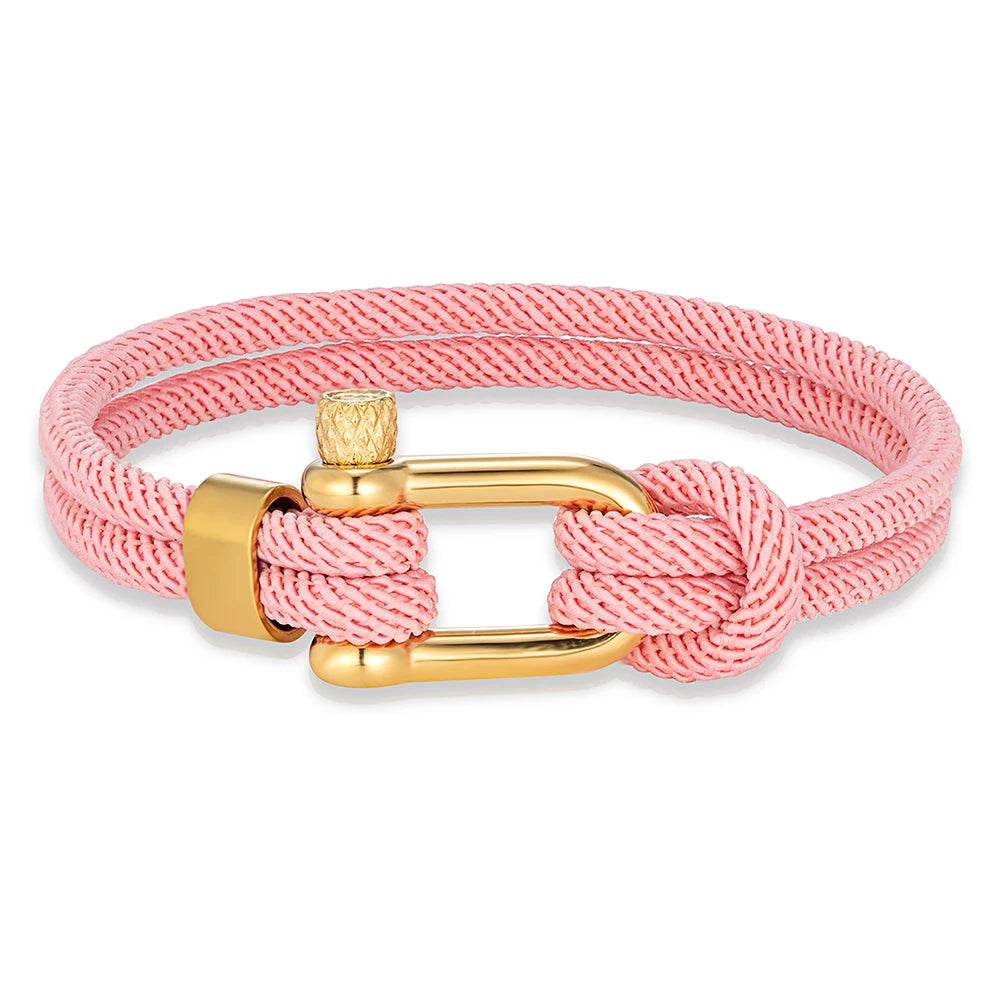 MKENDN Gold Color Stainless Steel Shackle Bracelet Simple Double Strand Nautical Rope Bracelets for Men Women Handmade Jewelry