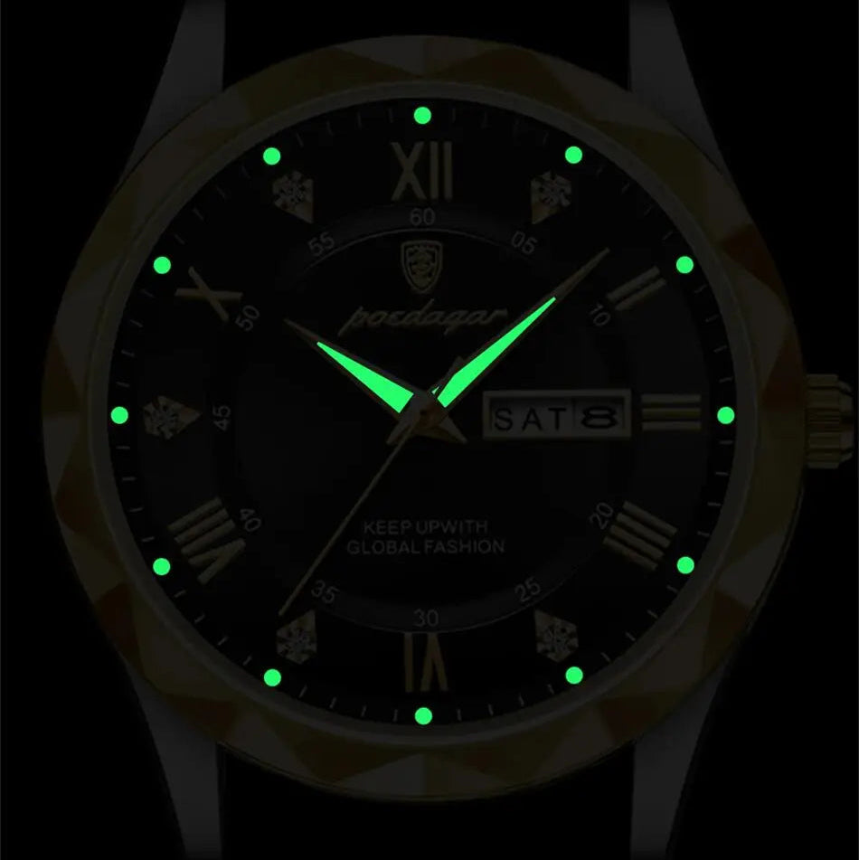 Poedagar luxo homem de negócios relógio de pulso à prova dwaterproof água luminosa data semana relógio masculino para homem relógio de quartzo couro relógios masculinos reloj
