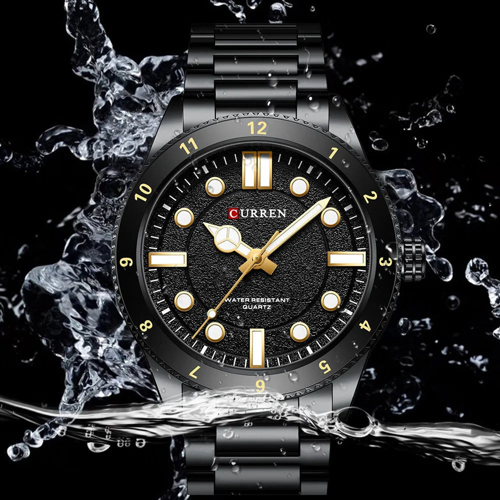Curren 8450 relógio de quartzo masculino negócios azul verde relógio analógico display pulseira de aço inoxidável relógios de pulso para masculino