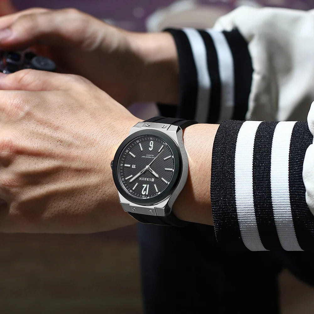 Curren 8467 relógio esportivo masculino de quartzo, pulseira de silicone, calendário à prova d'água, relógios de moda para homens, relógio de pulso casual luminoso masculino