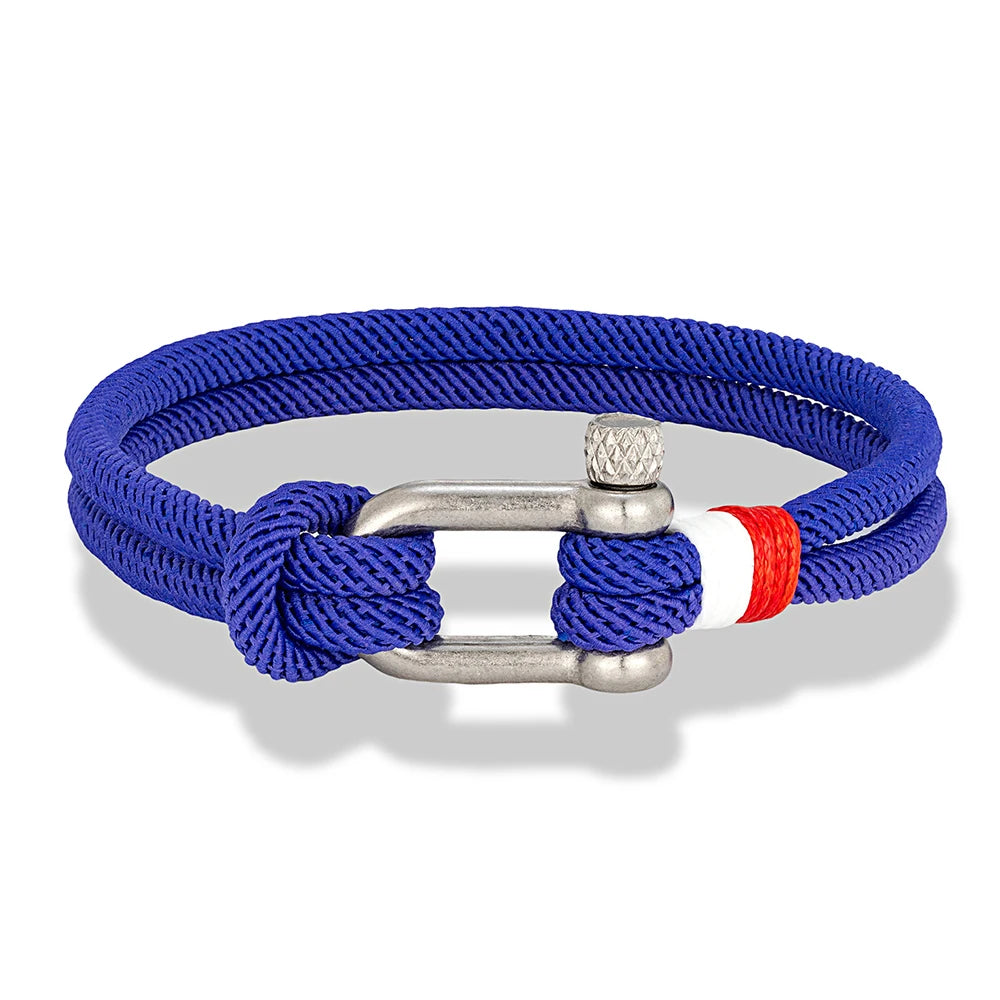 MKENDN Nautical Bracelets for Men Double Strand Surfer Rope Bracelet Stainless Steel Anchor Shackle Handmade Ideal Gift for Son