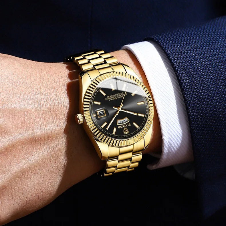 2025 novo relógio de luxo para homem à prova dwaterproof água luminosa data semana aço inoxidável relógio masculino casual quartzo relógios masculino + caixa