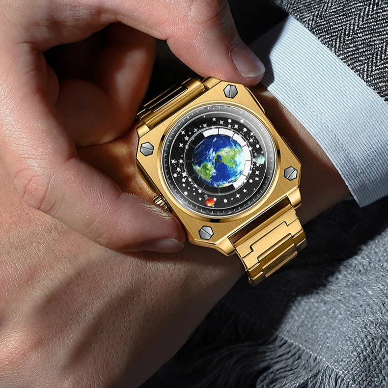 UTHAI Terra Relógio de Negócios Masculino Estudante Relógio Planeta Personalizado Criativo Wormhole Novo Concept Masculino Moda Relógios de Quartzo