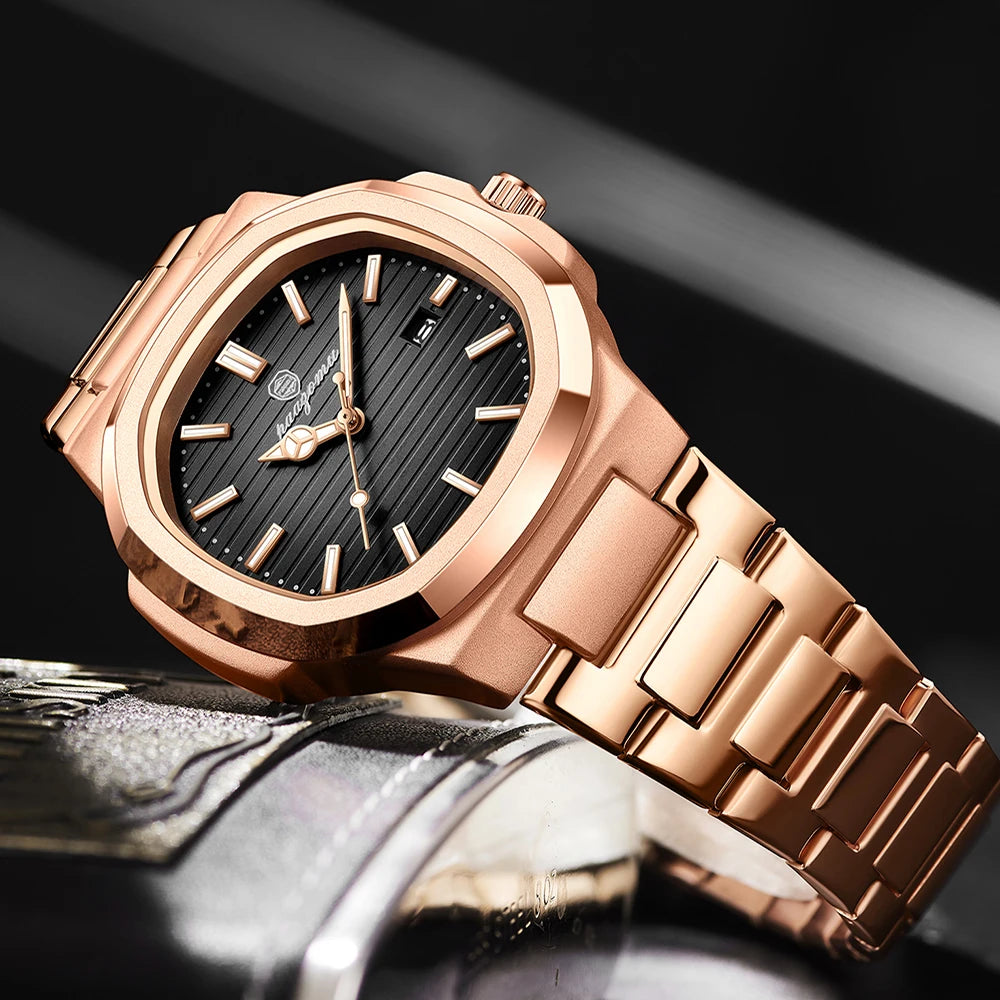 Moda masculina relógios de negócios aço inoxidável quartzo relógio de pulso calendário data masculino casual esportes relógio luminoso