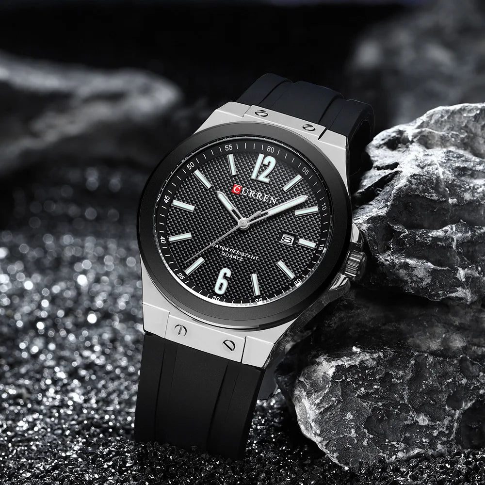 Curren 8467 relógio esportivo masculino de quartzo, pulseira de silicone, calendário à prova d'água, relógios de moda para homens, relógio de pulso casual luminoso masculino