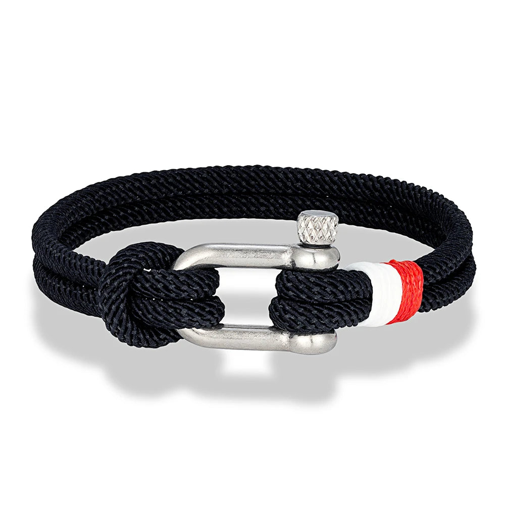 MKENDN Nautical Bracelets for Men Double Strand Surfer Rope Bracelet Stainless Steel Anchor Shackle Handmade Ideal Gift for Son