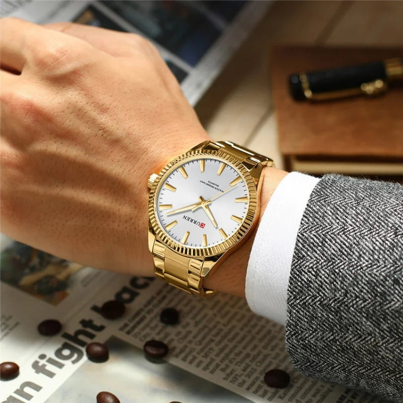 CURREN-Relógio Quartz Masculino, Elegante, Negócios, Luminosa, Aço Inoxidável, Strap, Masculino, Impermeável, Casual, Relógio de pulso, Clássico, 8425