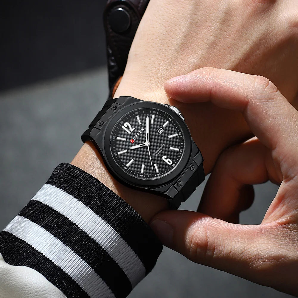 Curren 8467 relógio esportivo masculino de quartzo, pulseira de silicone, calendário à prova d'água, relógios de moda para homens, relógio de pulso casual luminoso masculino