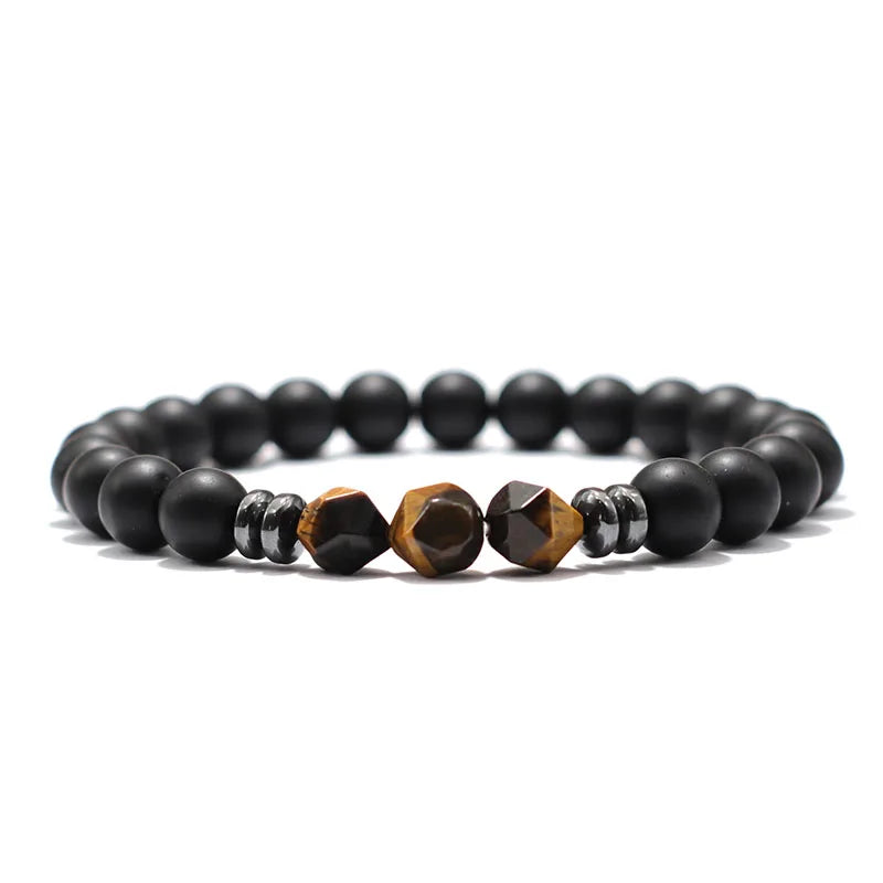 Fashion Mens Bracelet Black Onyx Stone Braclet Irregular Natural Tiger Eyes Sodalite Beaded Braslet Pulsera Hombre Accessories