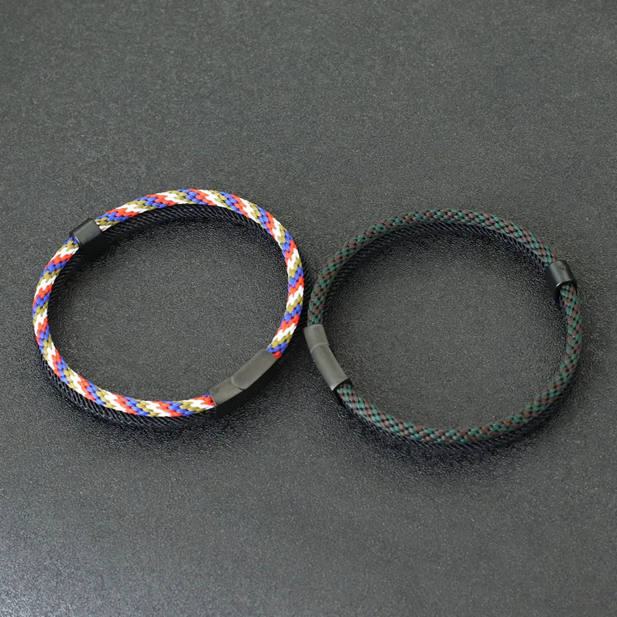 New Stylish Paracord Bracelet Men Stainless Steel Magnet Buckle Bicolor Thread Bangle Outdoor Riding Nautical Wrap Braslet Homme