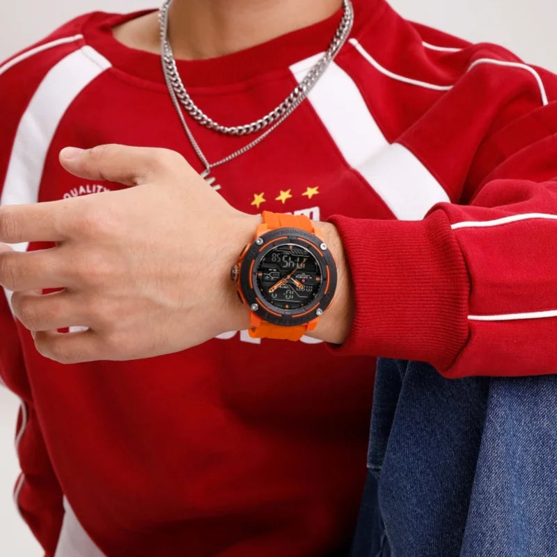 NAVIFORCE 7114 Relógio de pulso eletrônico de quartzo masculino com display duplo calendário pulseira de silicone à prova d'água relógios esportivos casuais para homens