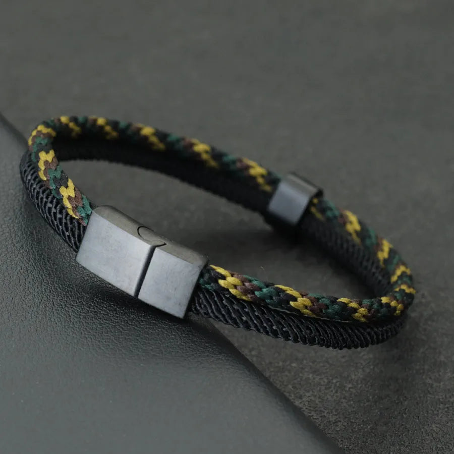 New Stylish Paracord Bracelet Men Stainless Steel Magnet Buckle Bicolor Thread Bangle Outdoor Riding Nautical Wrap Braslet Homme