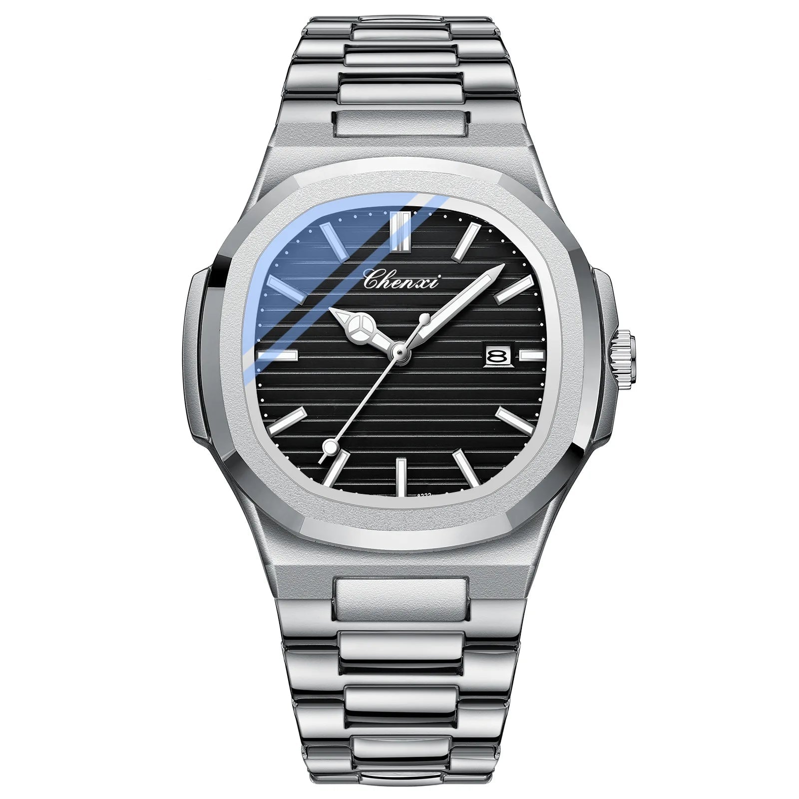 Chenxi 8222 relógio de quartzo masculino luxo aço inoxidável relógio de pulso à prova dwaterproof água luminosa data masculino relógios presente