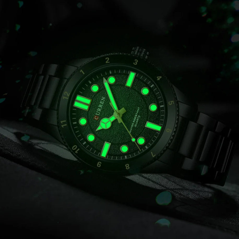 Curren 8450 relógio de quartzo masculino negócios azul verde relógio analógico display pulseira de aço inoxidável relógios de pulso para masculino